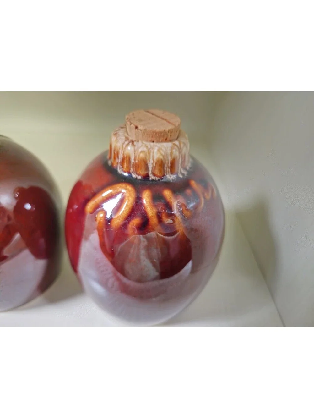 Hull Salt & Pepper Shakers Brown Drip With Corks Vintage Oven Proof USA Ceramic